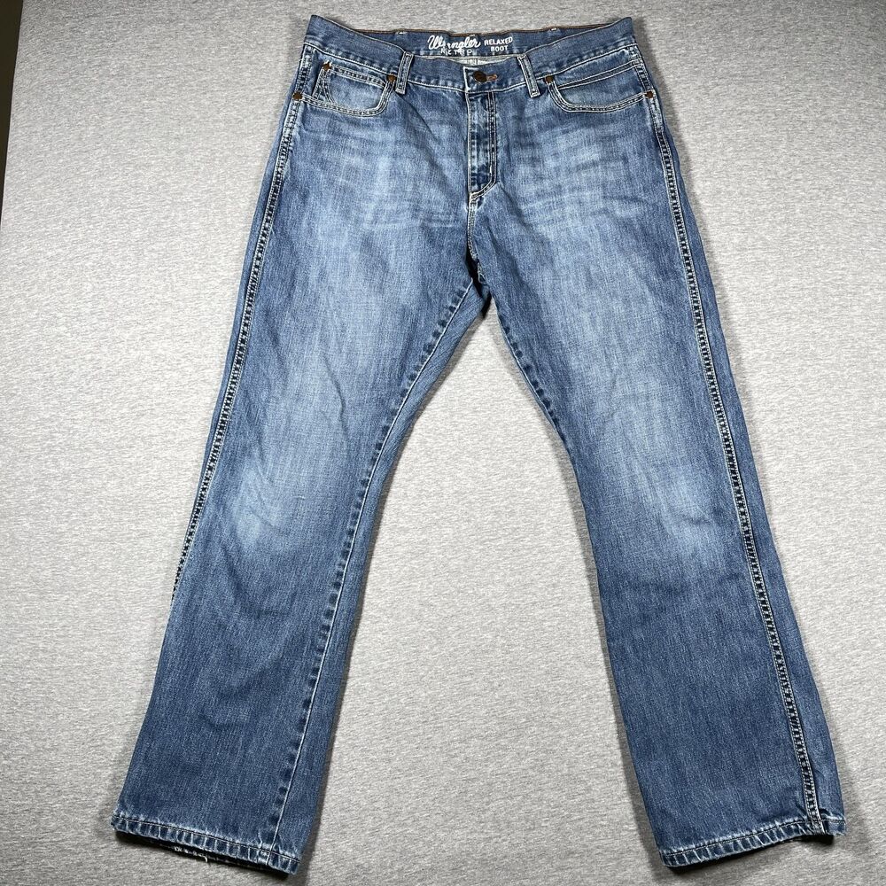 Wrangler Retro Jeans Mens 34x32 Blue Medium Wash Relaxed Boot Bootcut Denim